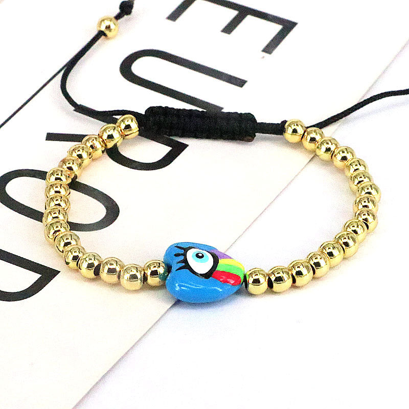 Wholesale Drip Oil Plastic Heart Shape Devil's Eye Copper Bead Braided Bracelet